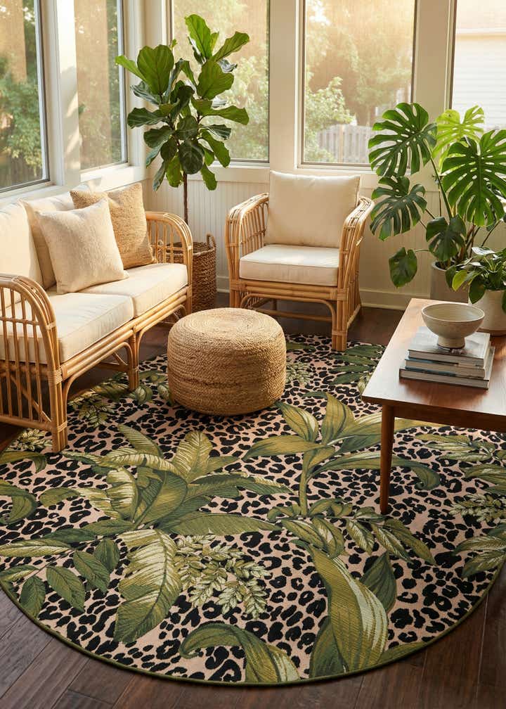 7' 10 x 10' Easy-Clean Botanical Indoor / Outdoor Oval Rug