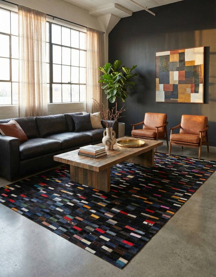 Detail image of  5' 2 x 7' 11 Cowhide - Patchwork Rug