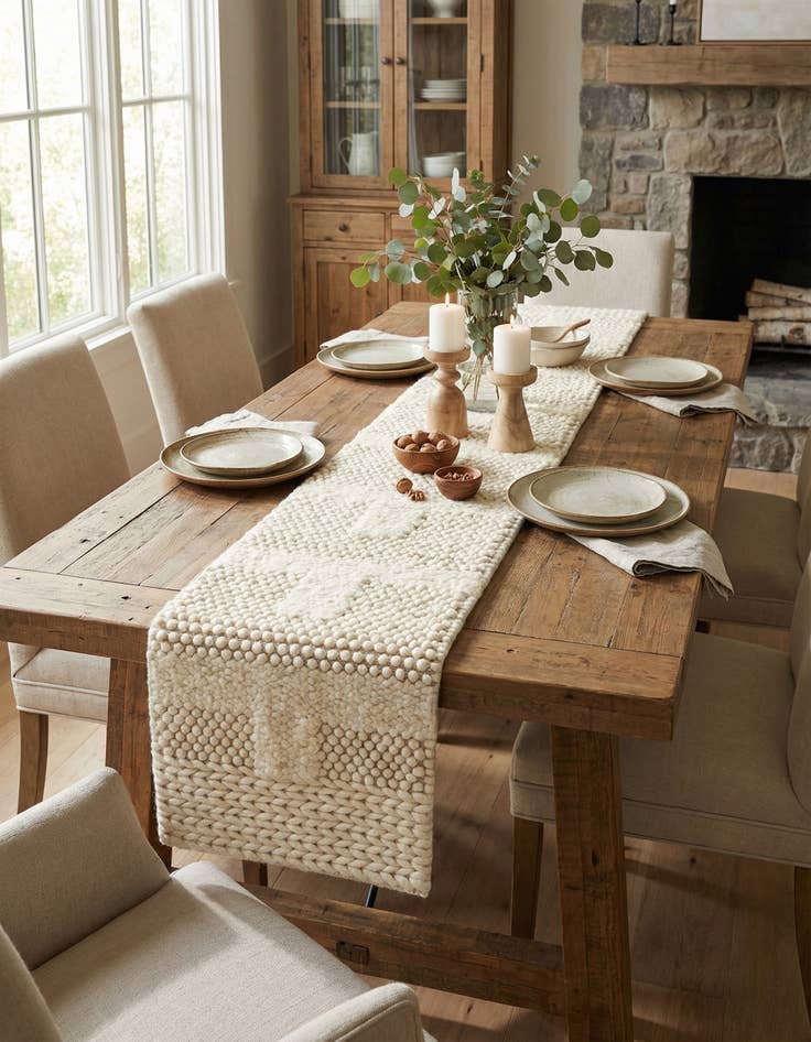 Detail image of 1' 2 x 8' 1 Hand Woven Lana New Zealand Wool Table Runner Rug