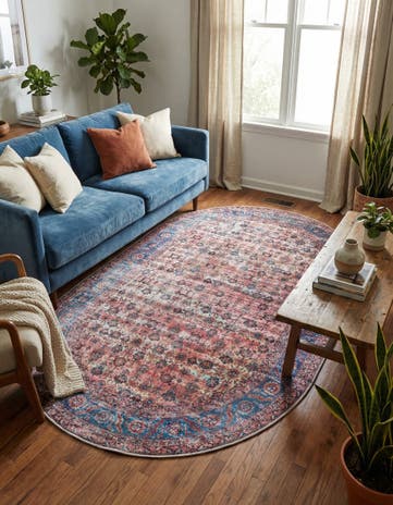 Antique Pink Washable Maahru Oval Rug