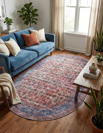 Antique Pink Washable Maahru Oval Rug