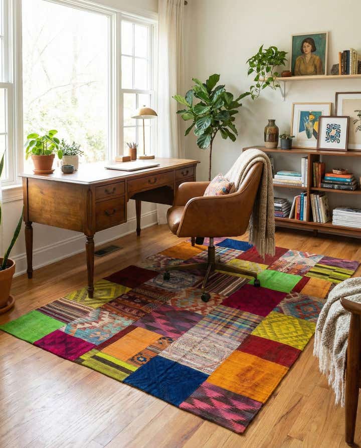 5' 5 x 8' Hand Woven Kilim Patchwork Wool Rug