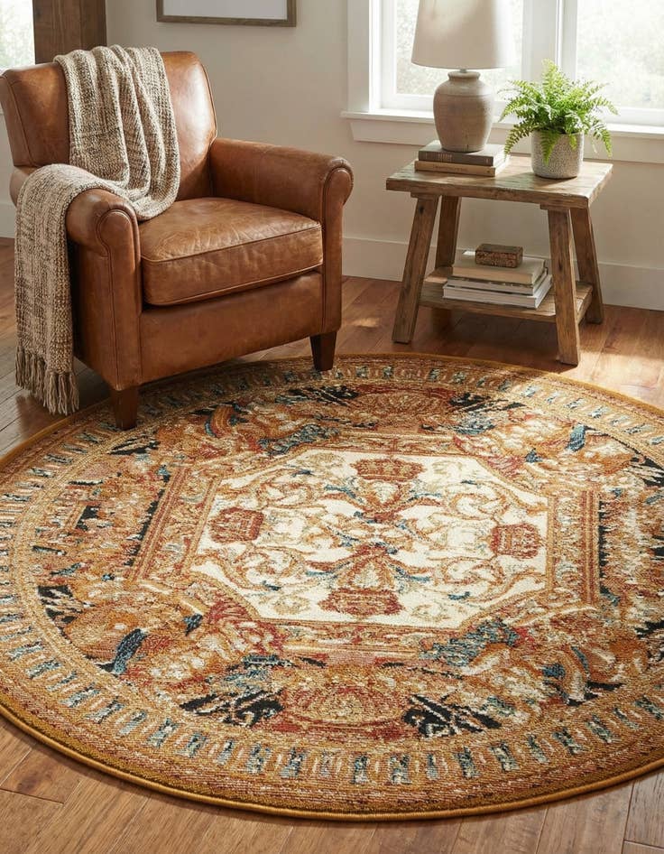 Detail image of 3' 3 x 3' 3  Washable Traditional Indoor / Outdoor Round Rug