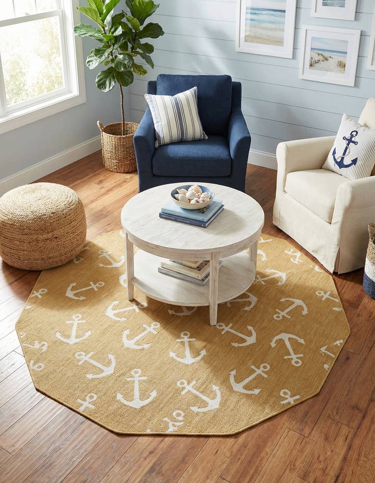 Detail image of 5' 3 x 5' 3  Washable Coastal Indoor / Outdoor Octagon Rug