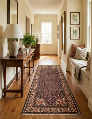 3' 8 x 9' 9 Hand Knotted Hossainabad Persian Wool Runner Rug