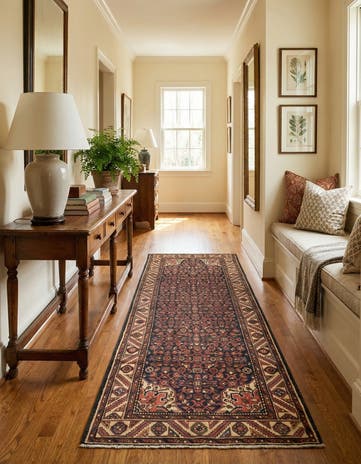 3' 8 x 9' 9 Hand Knotted Hossainabad Persian Wool Runner Rug
