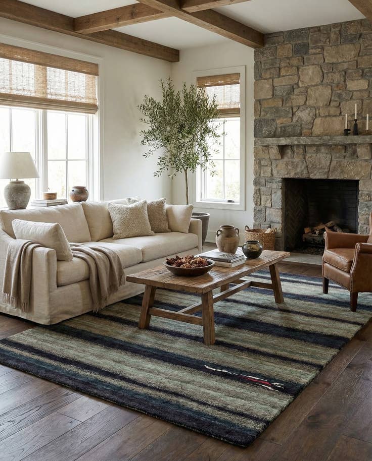 Detail image of 4' 9 x 7' Hand Knotted Gabbeh Wool Rug