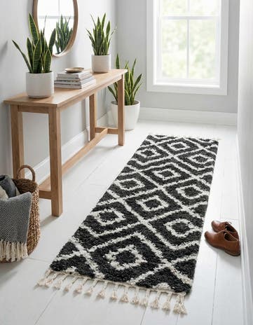Black and White Athena Shag Runner Rug