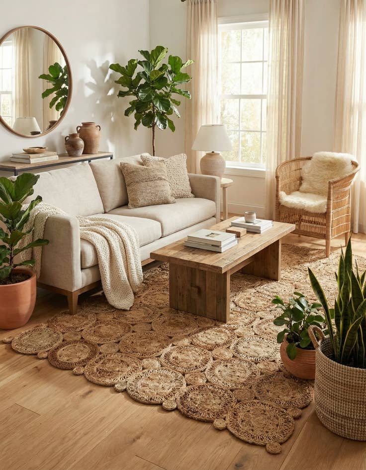 Detail image of 6' 1 x 9'  Hand Braided Jute Rug