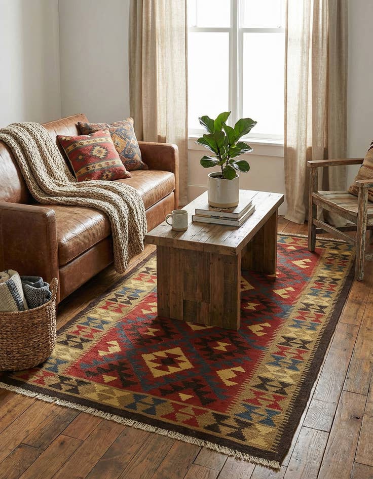 Detail image of 3' 5 x 6' 5  Hand Woven Kilim Maymana Wool Runner Rug