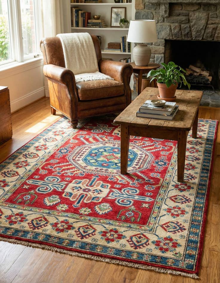 Detail image of 4' x 5' 4  Hand Knotted Kazak Rug