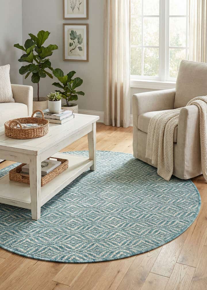 4' x 4' Easy-Clean Trellis Indoor / Outdoor Round Rug