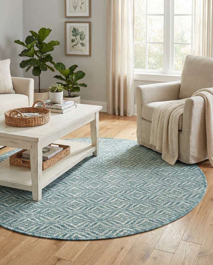 4' x 4' Easy-Clean Trellis Indoor / Outdoor Round Rug