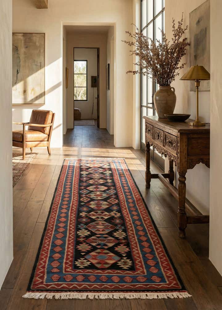 4' 6 x 11' 7 Kilim Wool Runner Rug