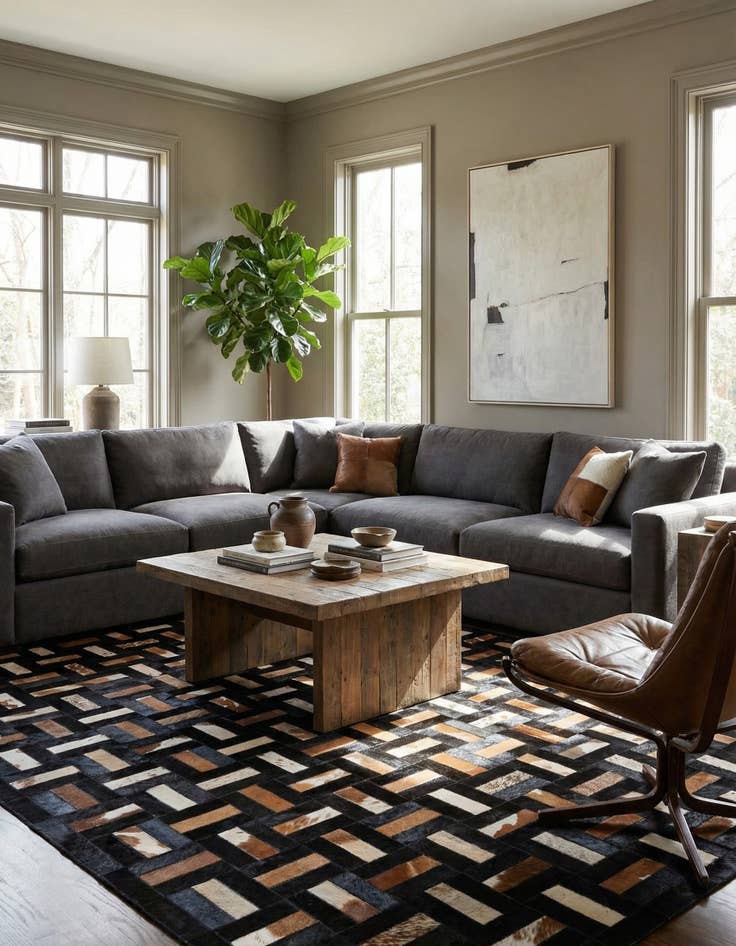 Detail image of 5' 3 x 8' 1 Cowhide - Patchwork Rug