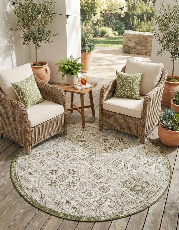 Detail image of 5' 3 x 5' 3  Washable Aztec Indoor / Outdoor Round Rug