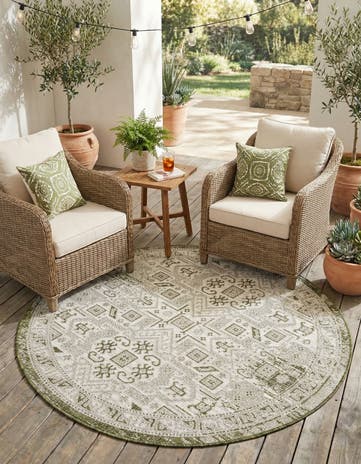 5' 3 x 5' 3 Easy-Clean Aztec Indoor / Outdoor Round Rug