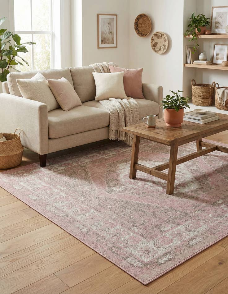 Detail image of 7' 10 x 7' 10  Washable Traditional Indoor / Outdoor Square Rug