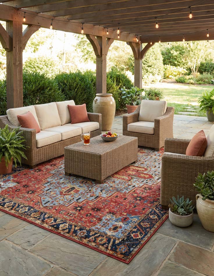 Detail image of 10' x 14'  Washable Traditional Indoor / Outdoor Rug