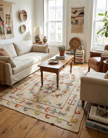 5' 7 x 7' 6 Hand Woven Kilim Suzani Wool Rug