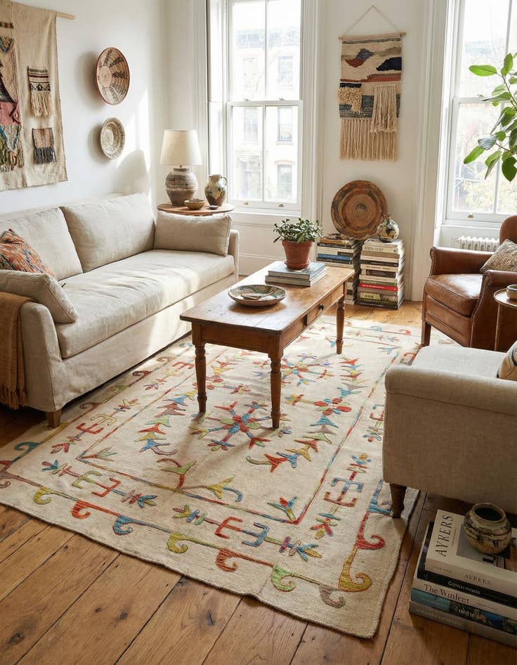 Detail image of 5' 7 x 7' 6  Hand Woven Kilim Suzani Wool Rug