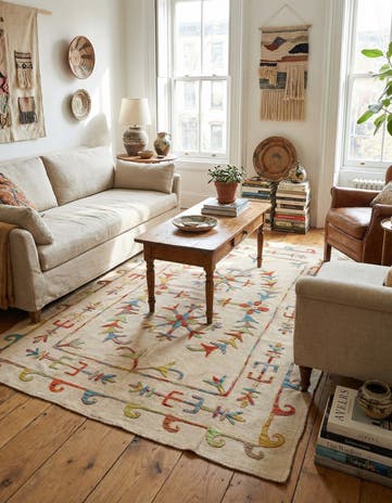 5' 7 x 7' 6 Hand Woven Kilim Suzani Wool Rug