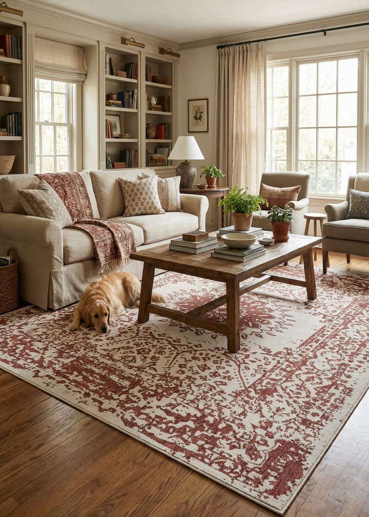 9' x 12' Easy-Clean Traditional Indoor / Outdoor Rug