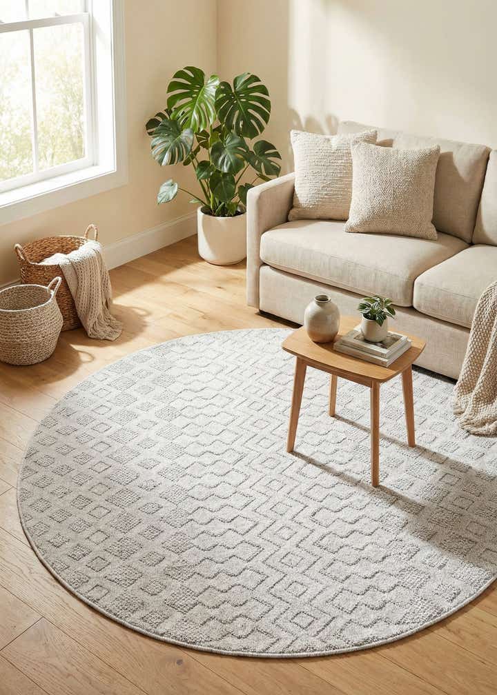 5' 3 x 5' 3 Easy-Clean Trellis Textured Indoor / Outdoor Round Rug