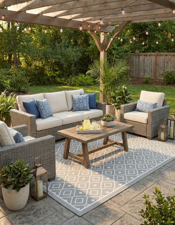 Gray Easy-Clean Lattice Indoor / Outdoor Rug