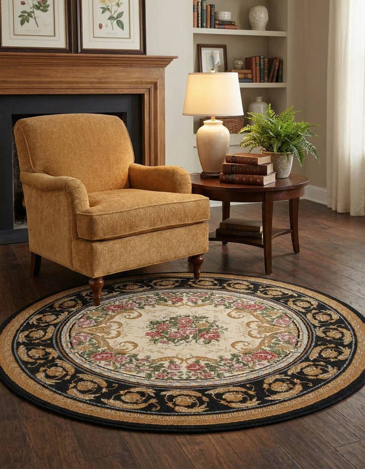 Detail image of 4' x 4' Easy-Clean Traditional Indoor / Outdoor Round Rug
