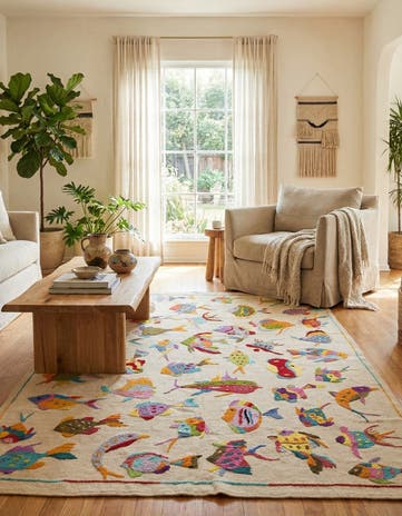 4' 4 x 6' 2 Hand Woven Kilim Suzani Wool Rug