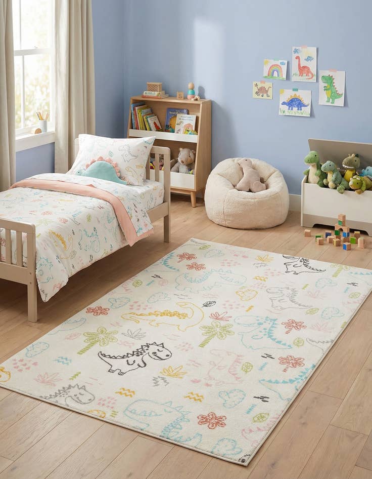 Detail image of 5' 3 x 8' Dinosaur Whimsy Kids Rug