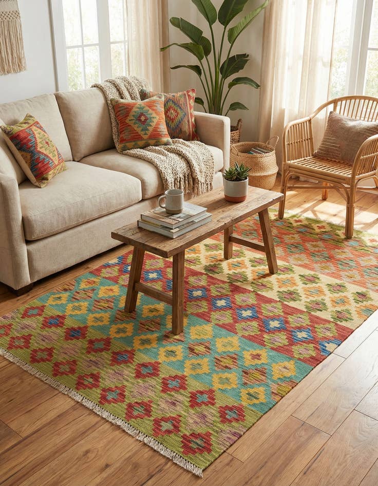 Detail image of 3' 5 x 5' 1  Hand Woven Kilim Maymana Wool Rug