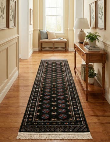 Dark Green Bokhara Runner Rug