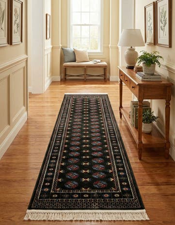 Dark Green Bokhara Runner Rug