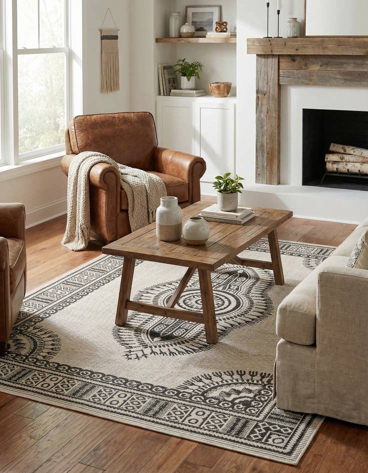 Detail image of 5' 3 x 8'  Washable Traditional Indoor / Outdoor Rug