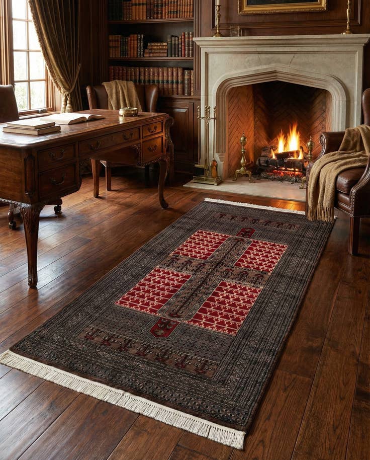 Detail image of 4' 1 x 6' Hand Knotted Bokhara Oriental Wool Rug