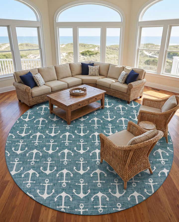 13' x 13' Easy-Clean Coastal Indoor / Outdoor Round Rug