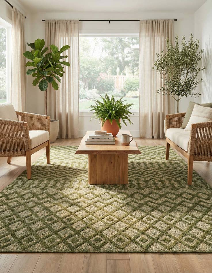 Detail image of 9' x 12' Easy-Clean Trellis Textured Indoor / Outdoor Rug