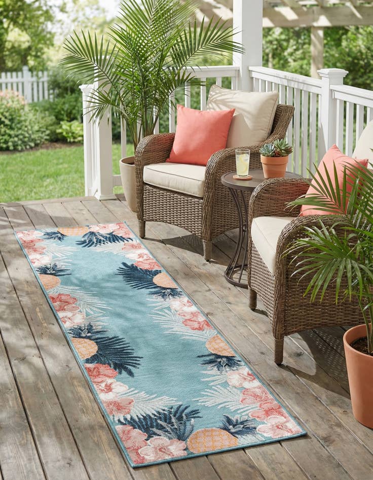 Detail image of 2' 2 x 8'  Washable Botanical Indoor / Outdoor Runner Rug