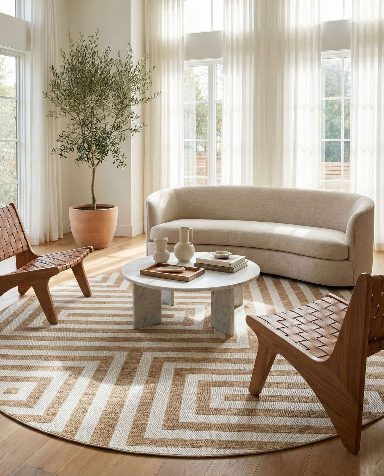 10' x 10' Easy-Clean Modern Indoor / Outdoor Round Rug
