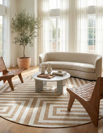 Taupe Easy-Clean Modern Indoor / Outdoor Round Rug