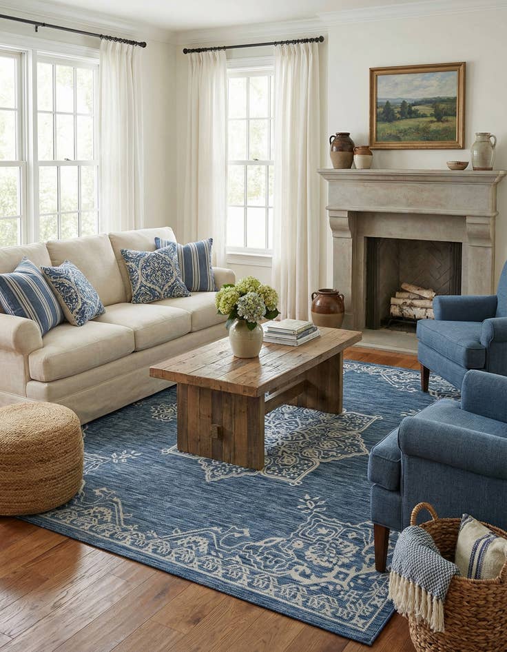 Detail image of 7' 10 x 7' 10  Washable Traditional Indoor / Outdoor Square Rug