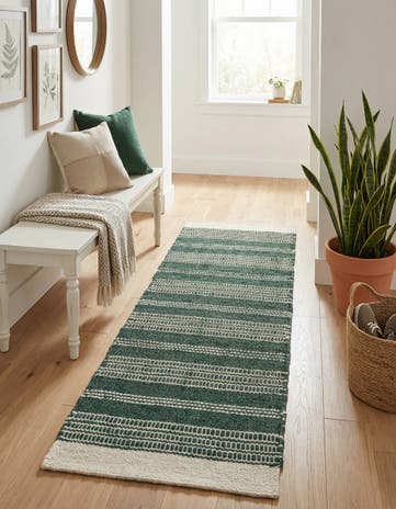 Hunter Green Hand Woven Lariat Runner Rug