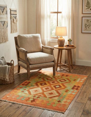 3' 2 x 4' 10 Hand Woven Kilim Waziri Wool Rug