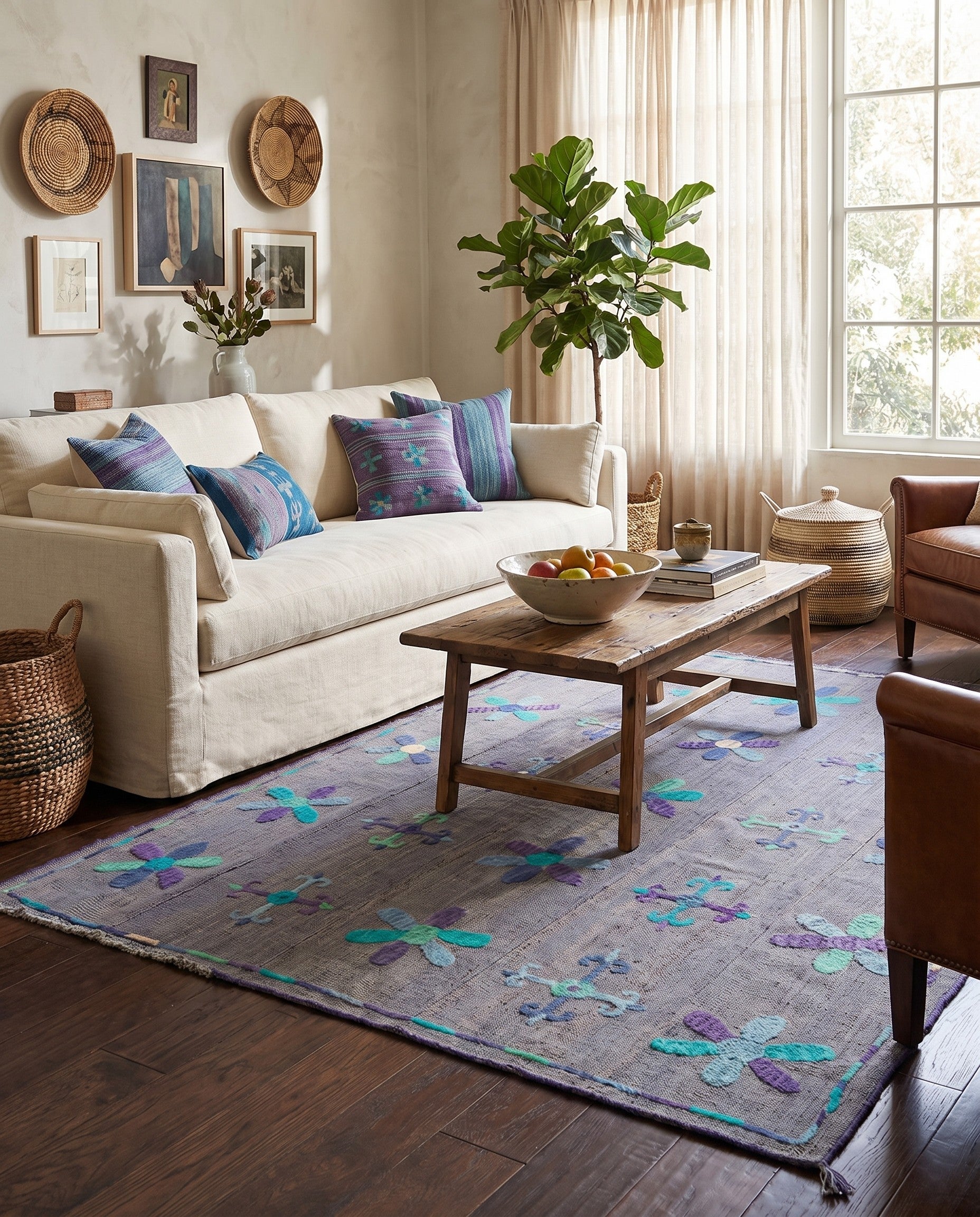 5' 1 x 6' Hand Woven Kilim Suzani Wool Rug