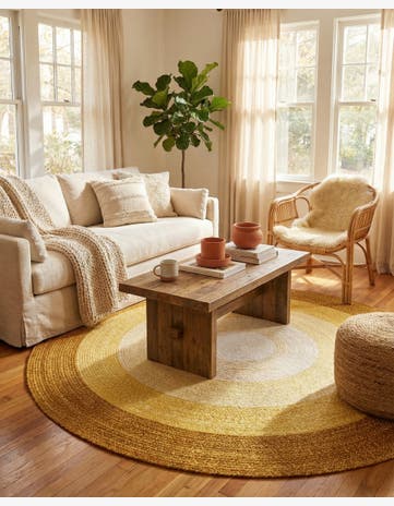 Yellow Handmade Hand Braided Wool Round Rug