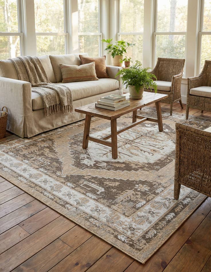 Detail image of 9' x 12'  Washable Traditional Indoor / Outdoor Rug