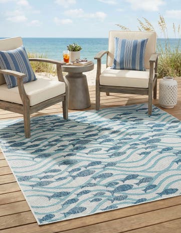 7' 10 x 7' 10 Easy-Clean Coastal Indoor / Outdoor Square Rug