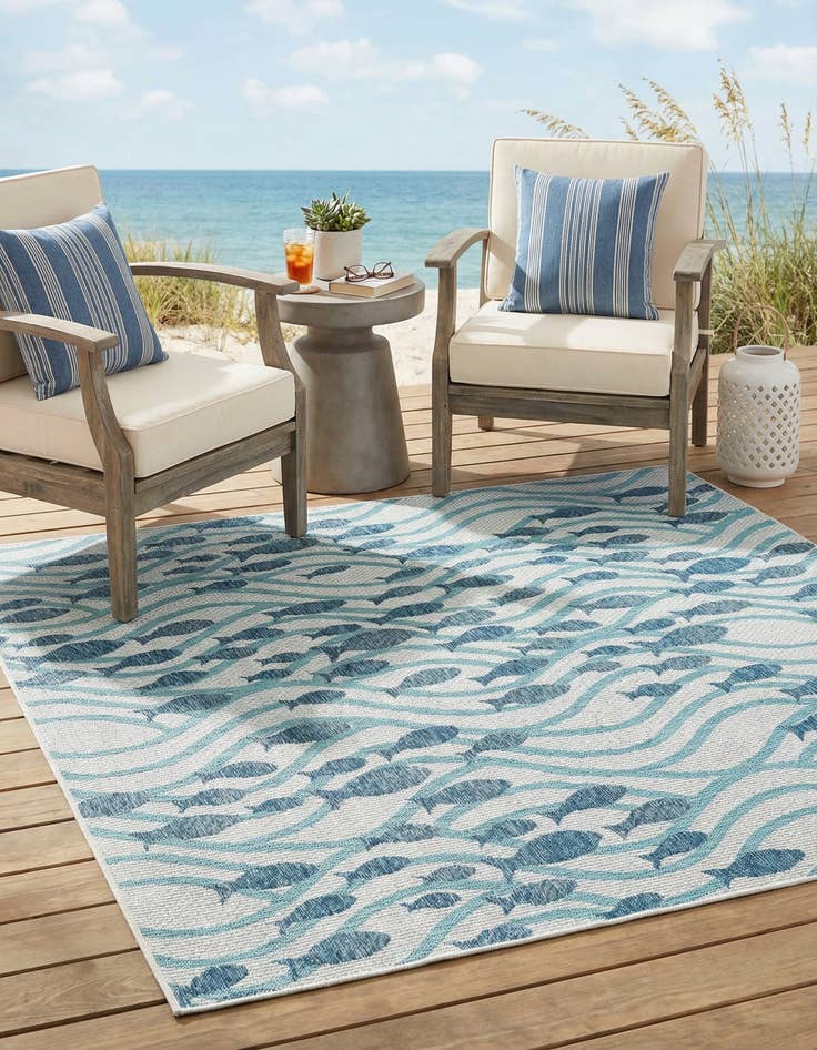 Detail image of 7' 10 x 7' 10  Washable Coastal Indoor / Outdoor Square Rug